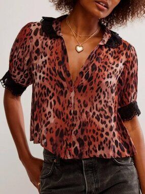 FREE PEOPLE My Love Printed Blouse / Leopard Combo